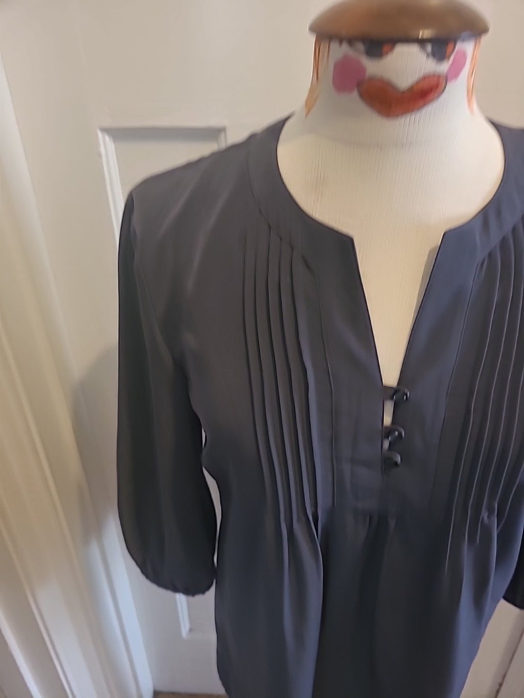 Ladies Tu Size 10 Grey Pleated Long Sleeved Blouse