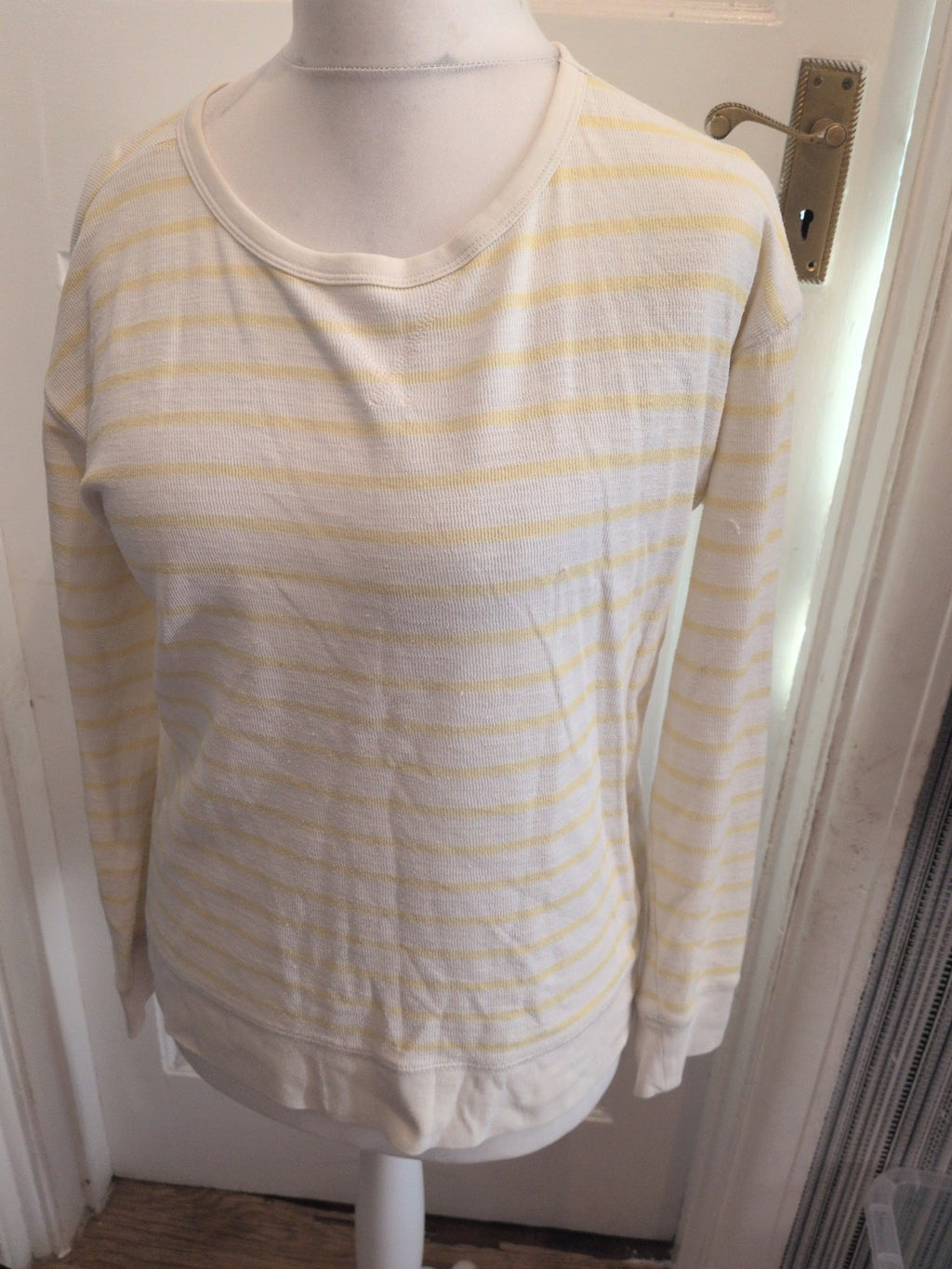 Ladies Gap Size Medium Yellow Stripe Jumper Small Hole On Front