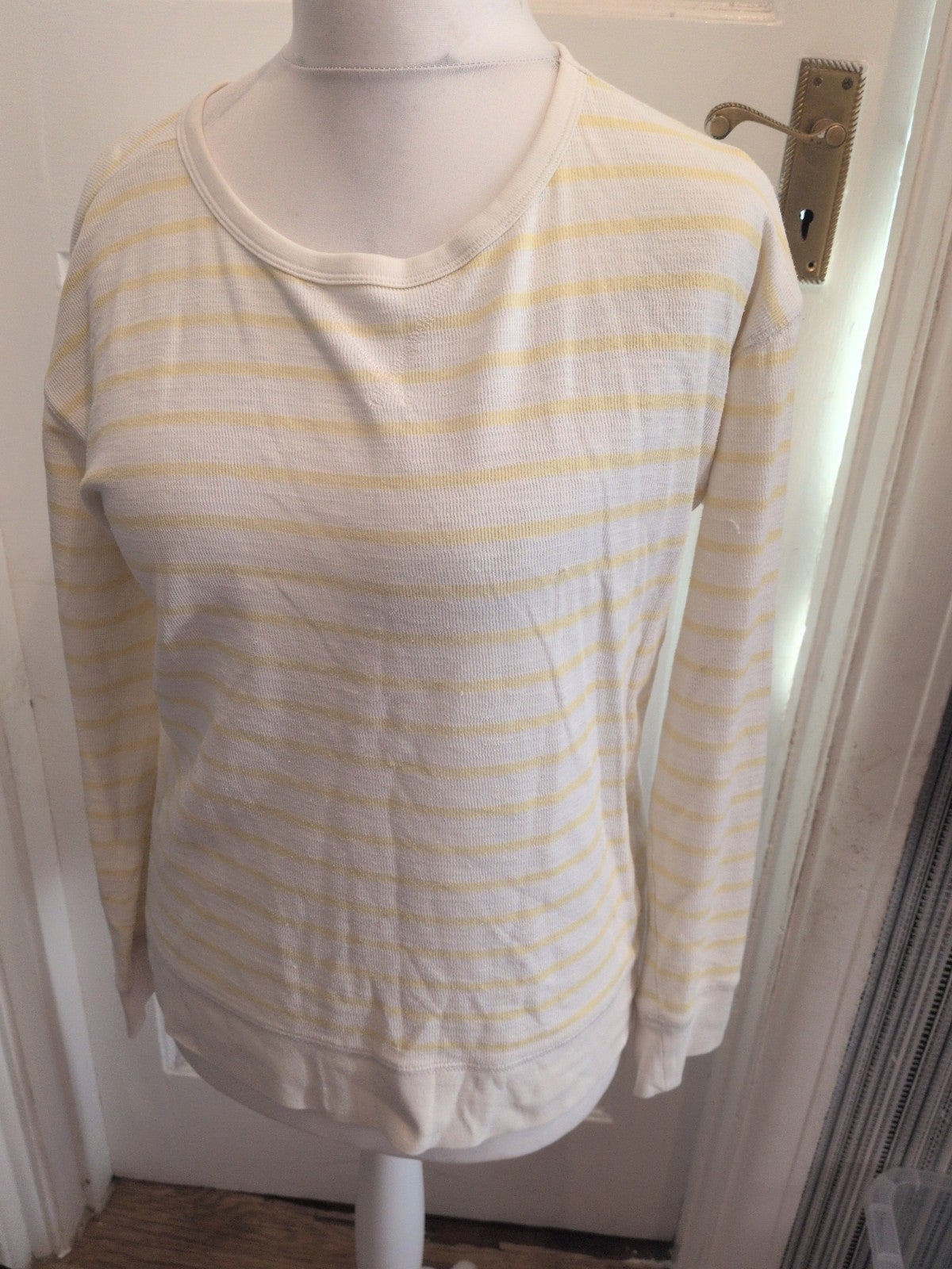 Ladies Gap Size Medium Yellow Stripe Jumper Small Hole On Front