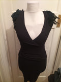 Ladies Lipsy Size 10 Black Layered Padded Fluffy Dress