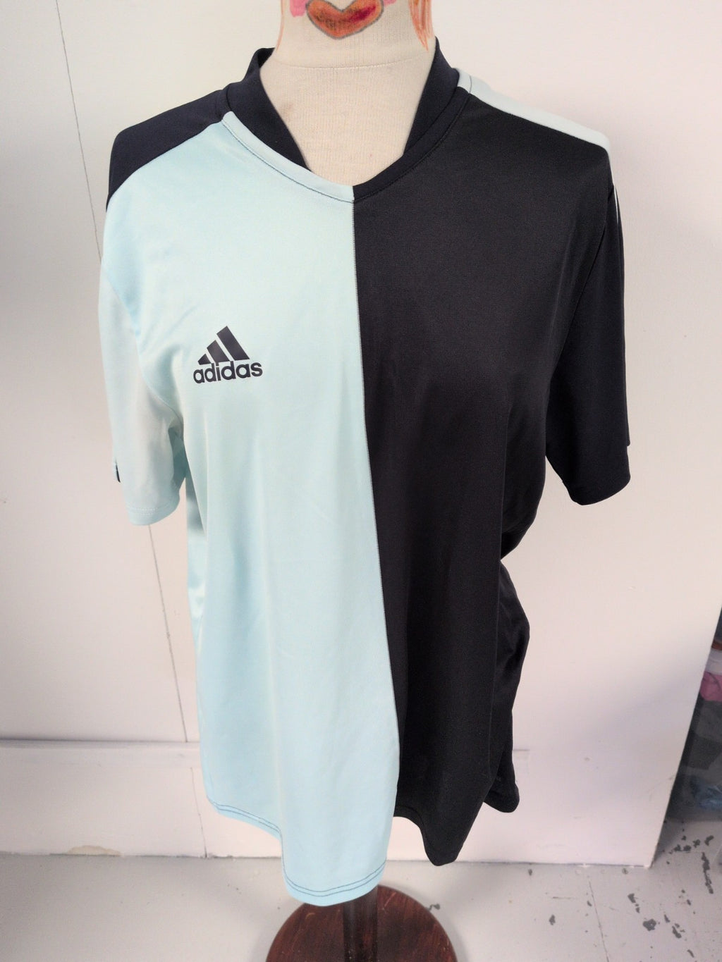 Adidas Large Pale Blue And Black Short Sleeve T-shirt