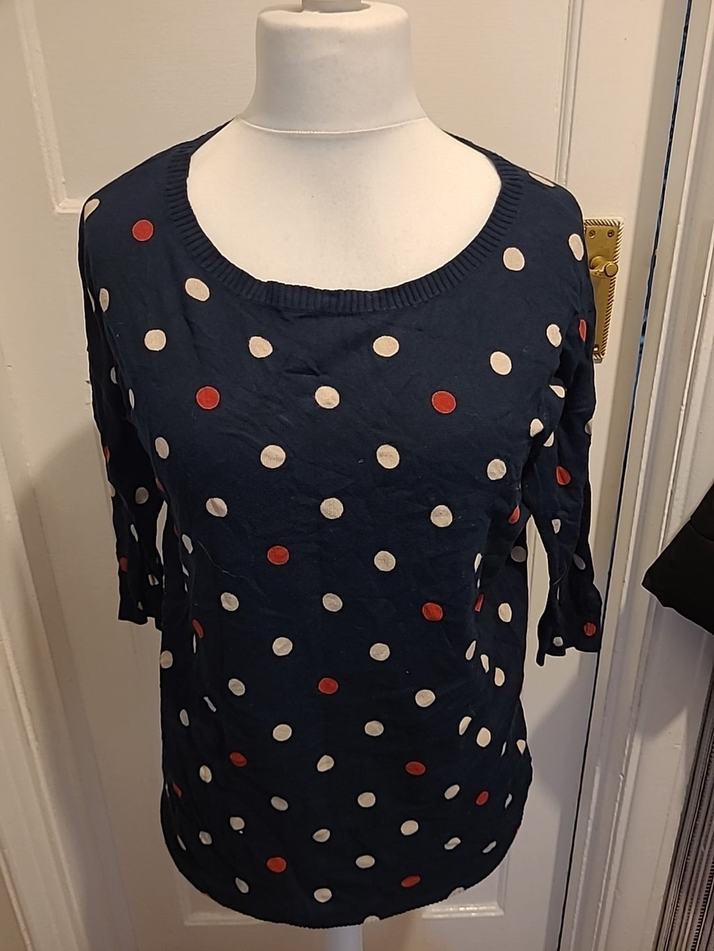 Ladies H&M Size 10 Navy Spotted Long Sleeved Top