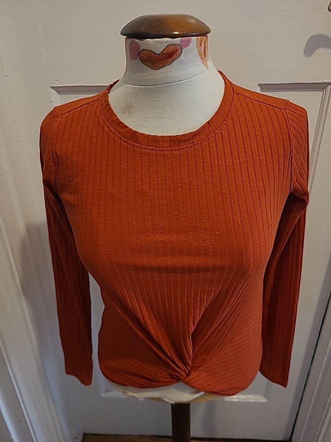 Ladies New Look Size 6 Orange Ribbed Long Sleeved Blouse