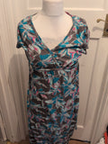 Mantaray Faithful And True Medium Grey Floral Long Length Dress Short Sleeve