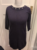 Ladies Phase Eight Size 8 Navy 3/4 Sleeved Dress Quite Heavy