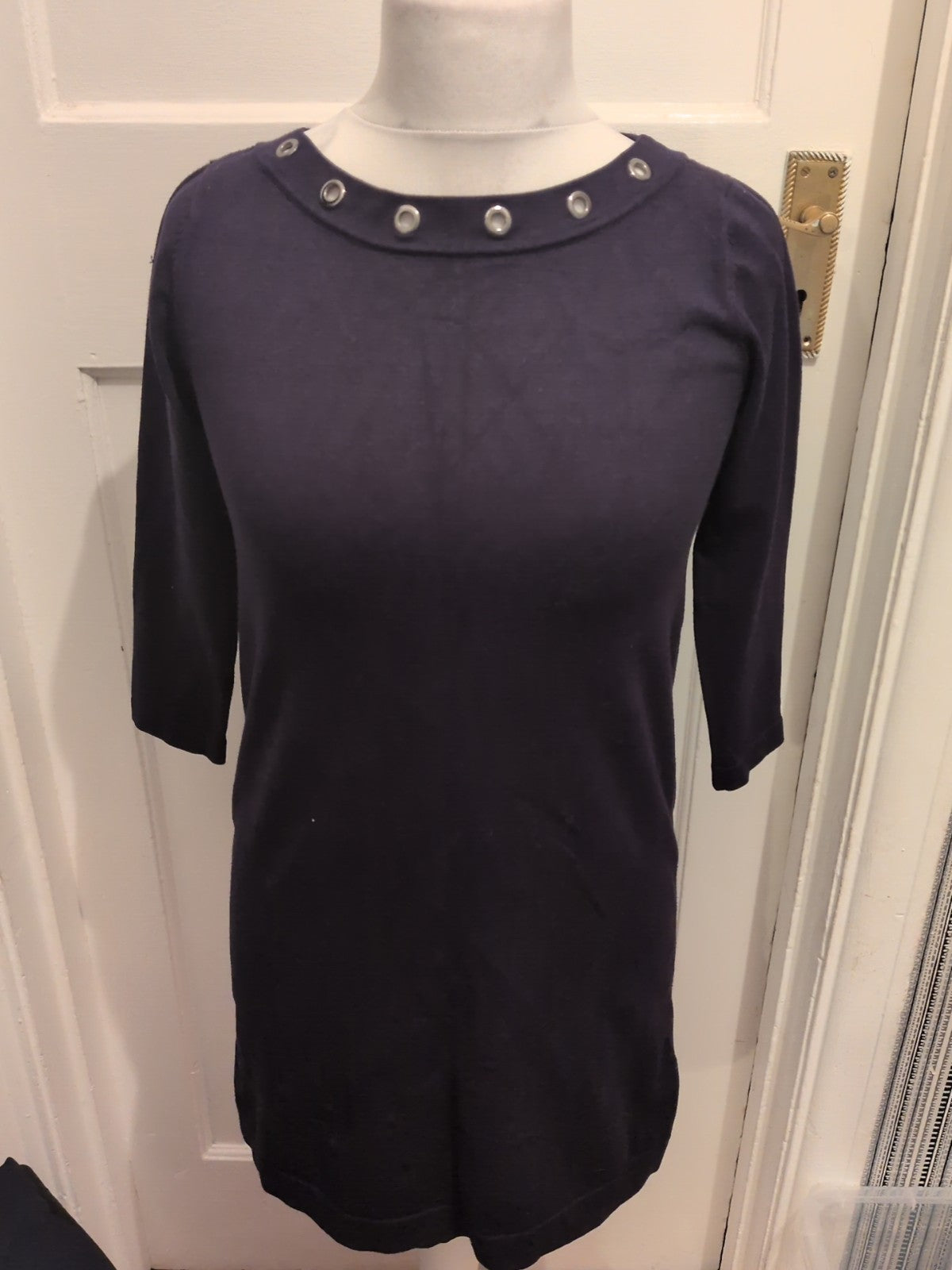 Ladies Phase Eight Size 8 Navy 3/4 Sleeved Dress Quite Heavy