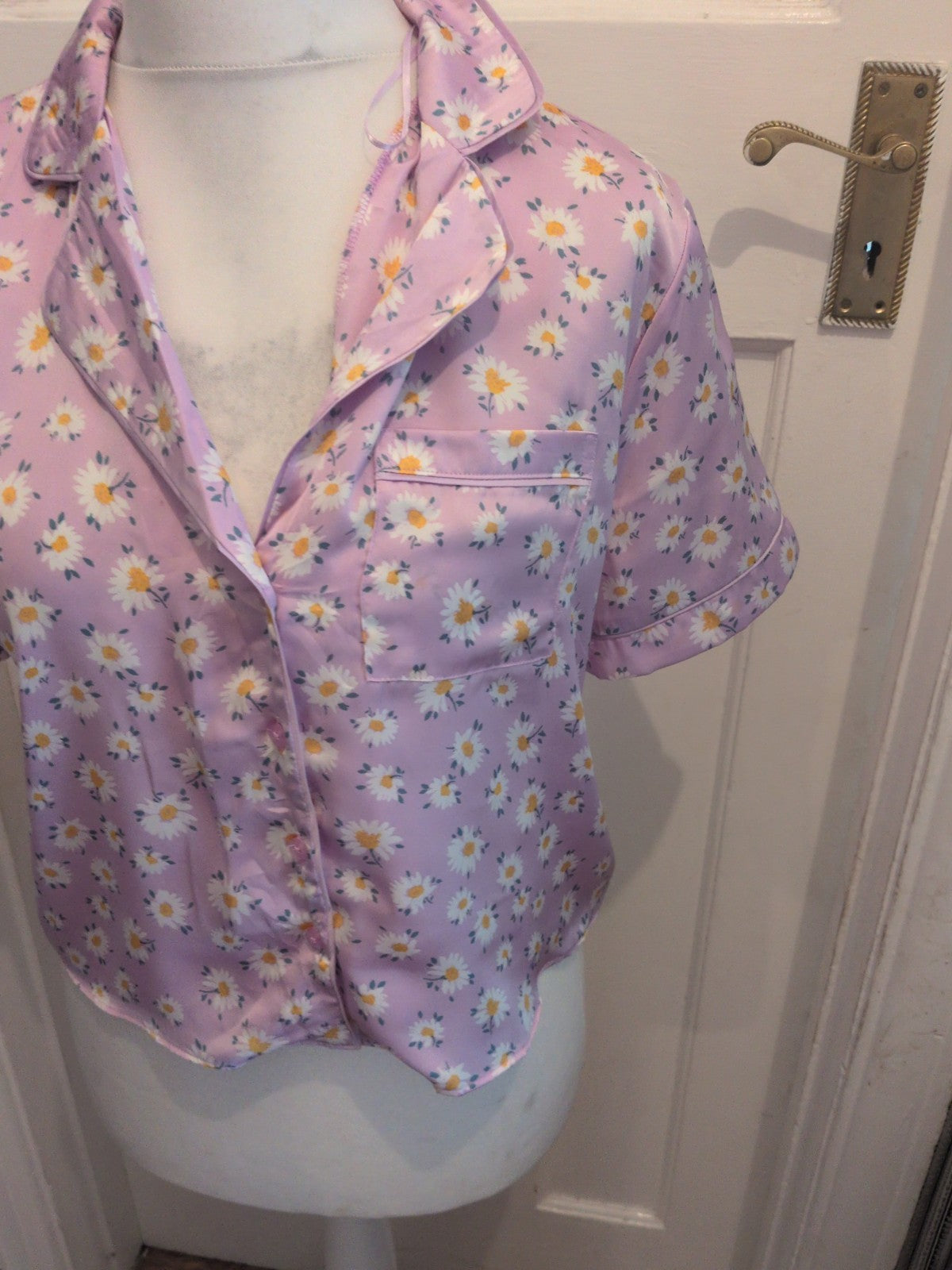 Primark Small Purple Daisy Collared Short Sleeve Night Pyjama Top