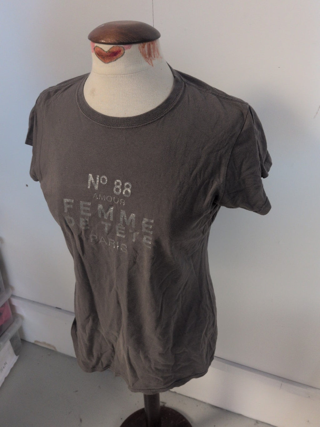 River Island 14 Grey With Silver Print Short Sleeve T-shirt