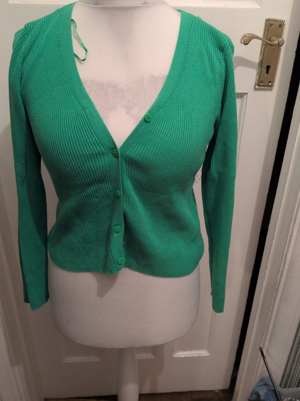 Primark 12-14 Green V Neck Rib Long Sleeve Cardigan