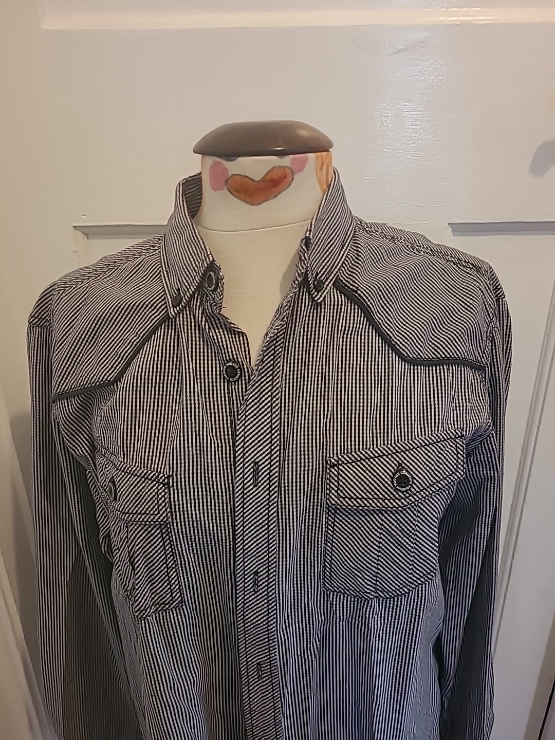 Mens F&F Shirt Black/white Check Size Med Long Sleeved