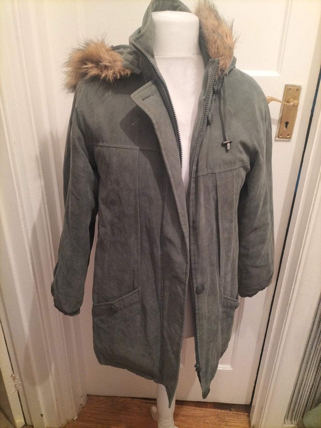 Ladies Berkertex Size 10-12 Green Faux Fur Coat