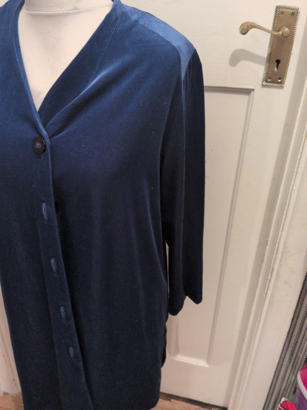 Ladies Size 16 Navy Buttoned Longline Padded Blouse