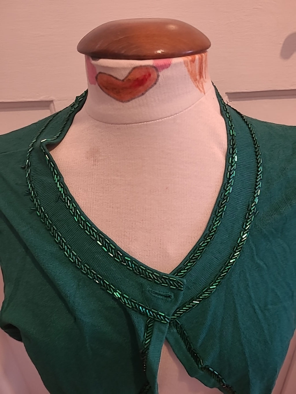 Ladies Debenhams Size 14 Green With Diamonte Short Sleeved Cardigan