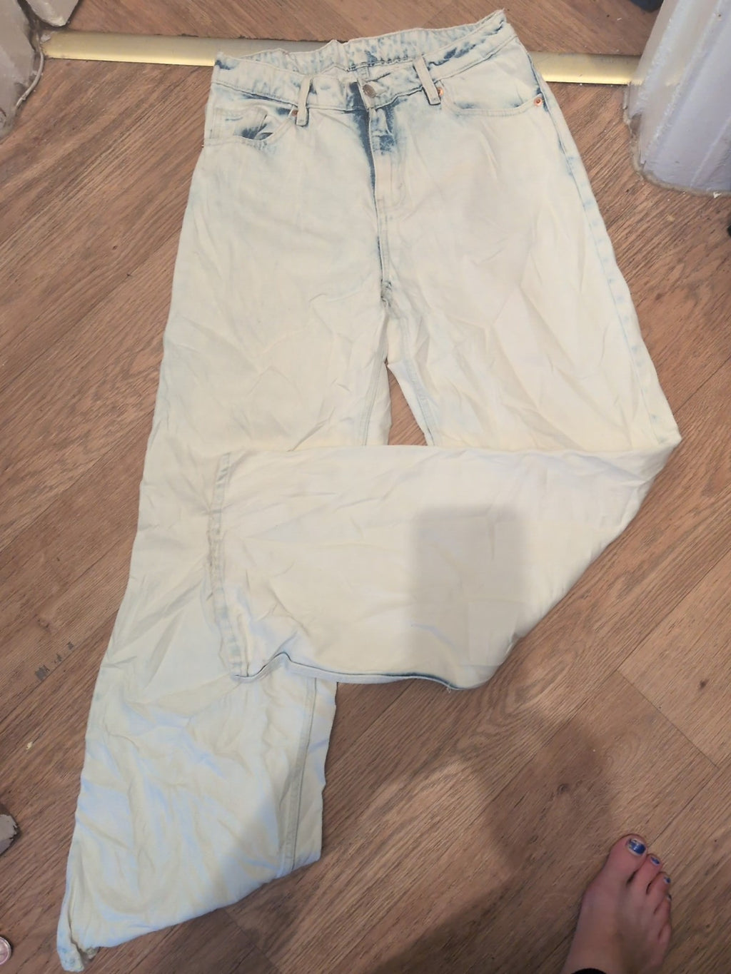 Monki Jeans 14 White And Blue Straight