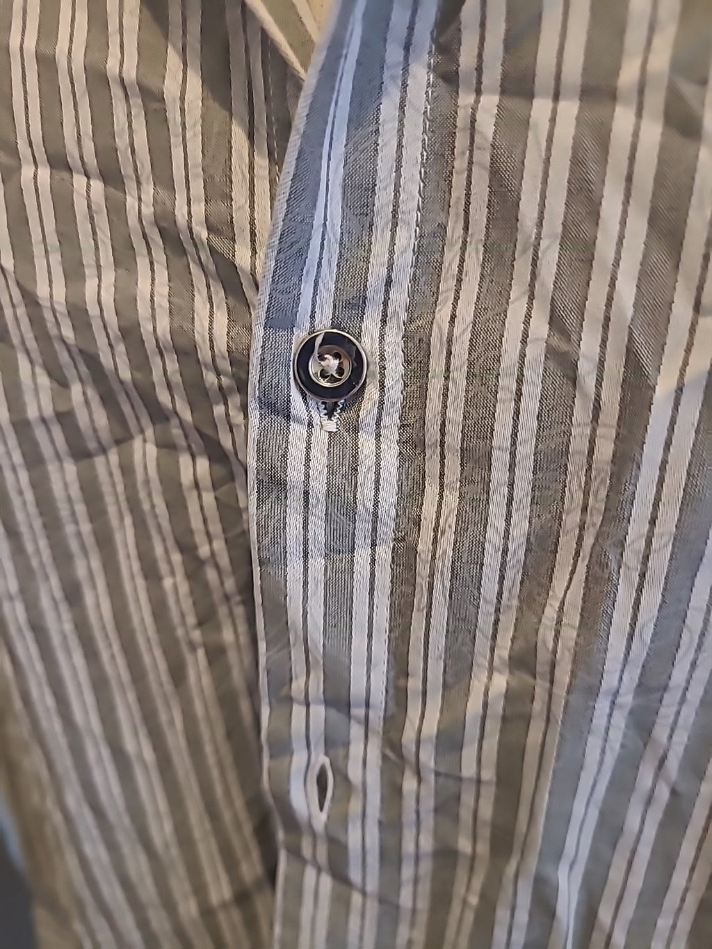 Mens River Island Size Medium Grey Silver Striped Long Sleeved Shirt