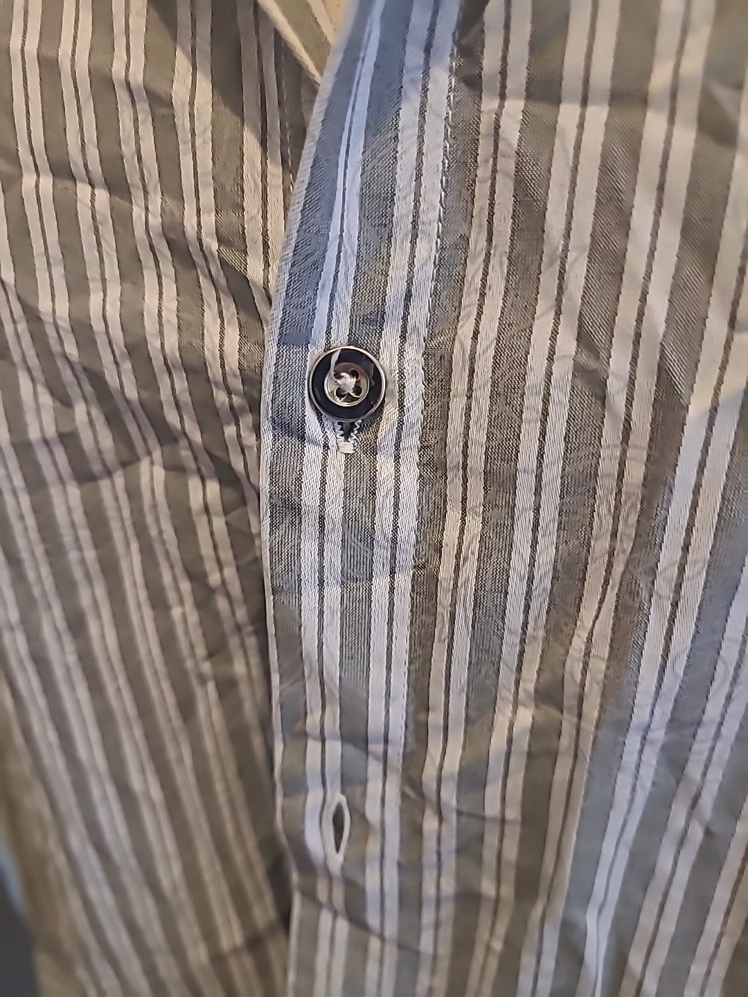 Mens River Island Size Medium Grey Silver Striped Long Sleeved Shirt