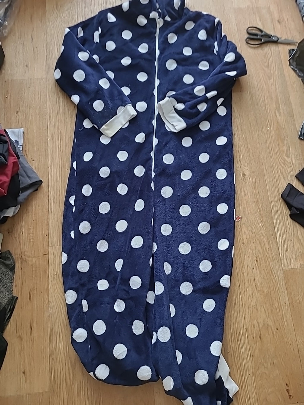 Ladies Classic 18-20 Navy And White Spotted All In One Fluffy