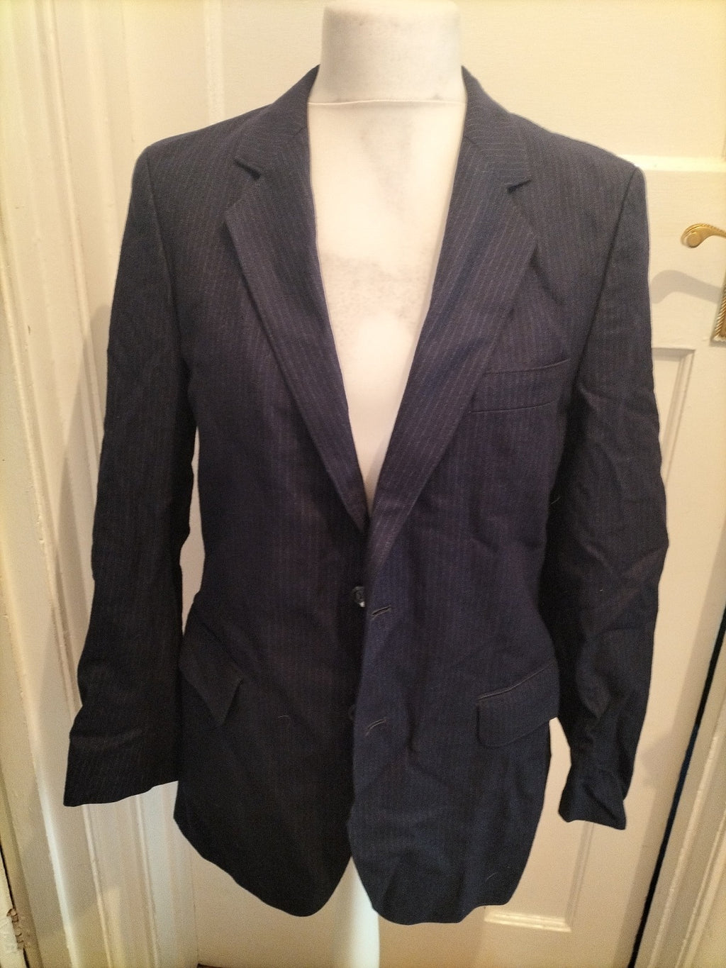 Mens Wool Medium Navy Pinstripe Suit Jacket