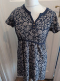 Mantaray 10 Blue And White Patterned Short Sleeve Dress Knee-Midi