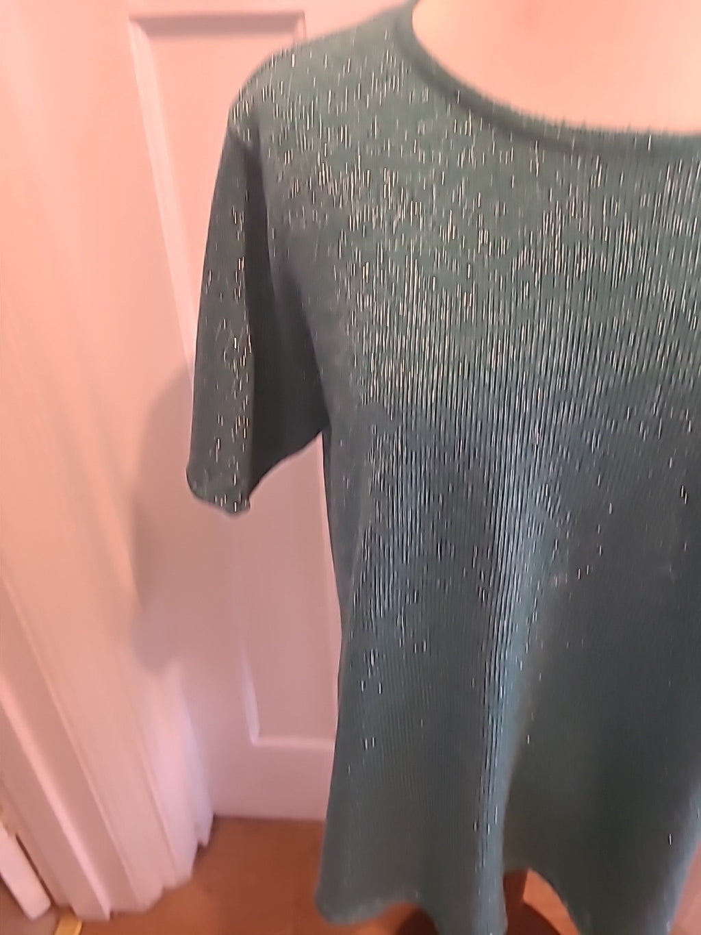 Ladies Honor Millburn Size 22-24 Teal Shimmer Short Sleeved Blouse