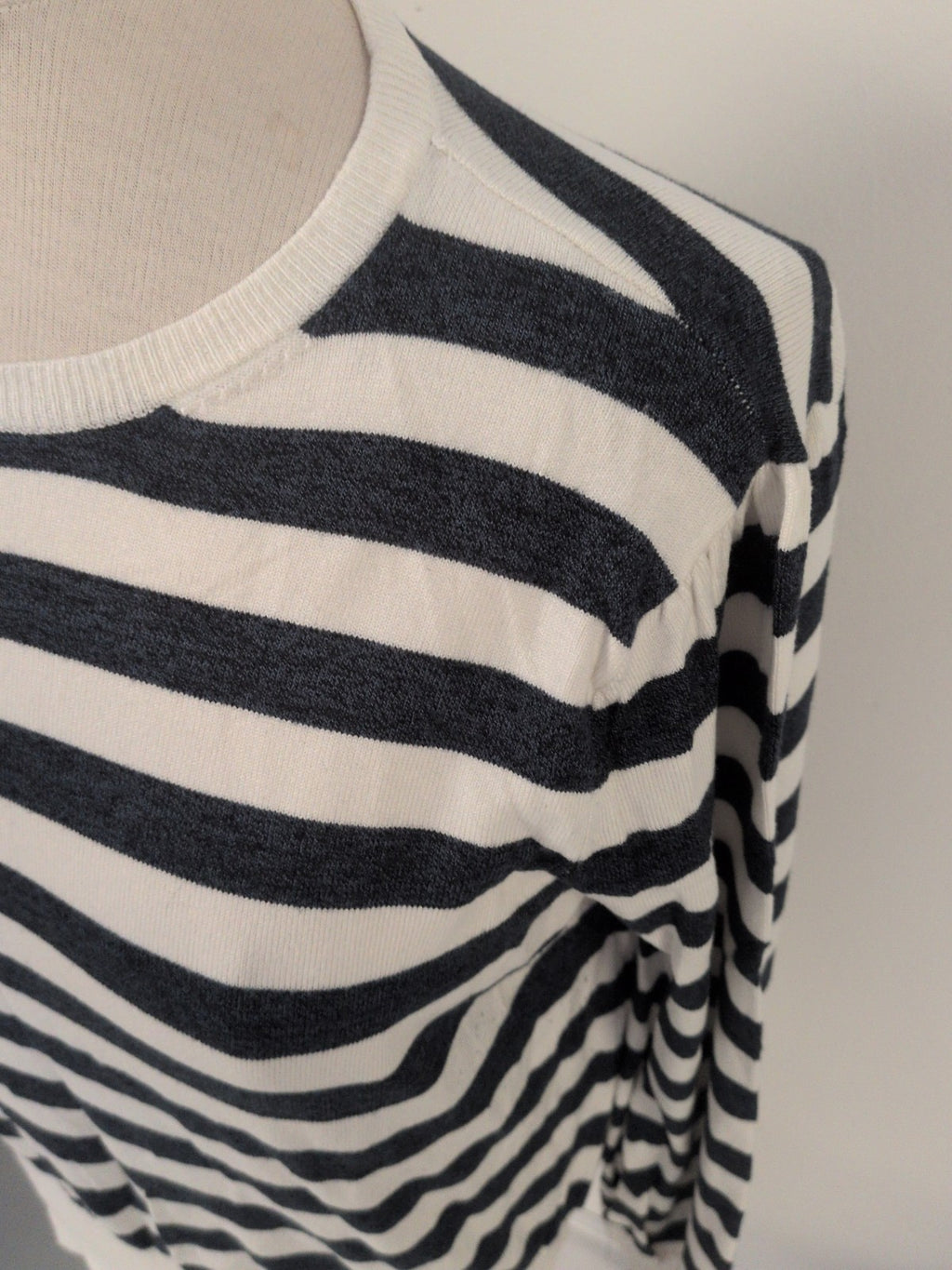 Marks And Spencer Medium Cream And Navy Long Sleeve Stripe Jumper