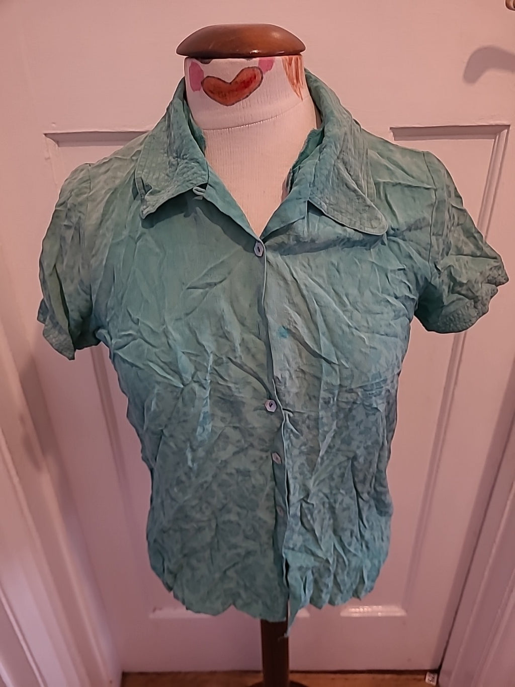 Ladies Monsoon Size Small Turquoise Short Sleeved Blouse
