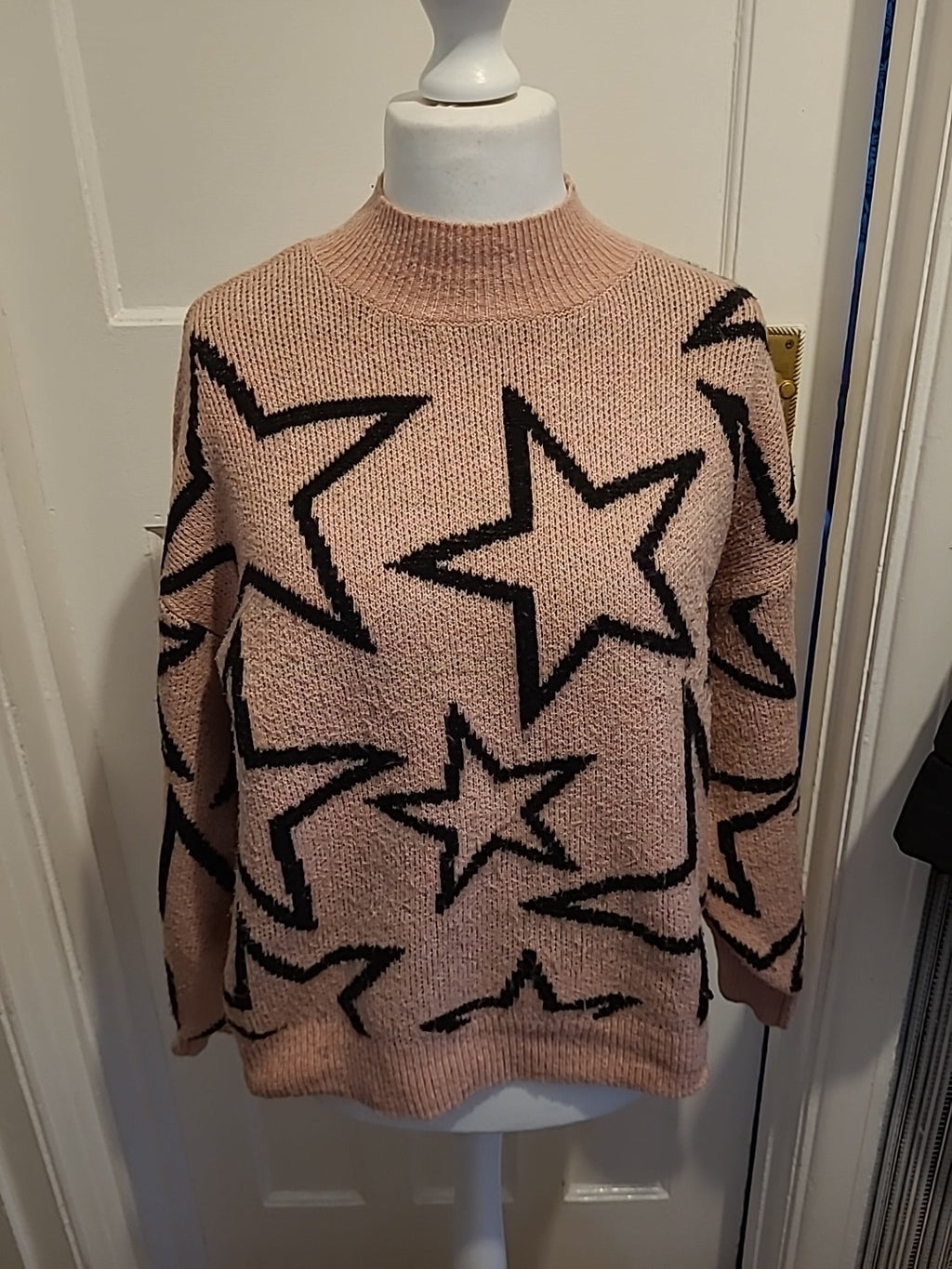 Ladies George Size 12-14 Pink And Black Star High Neck Jumper