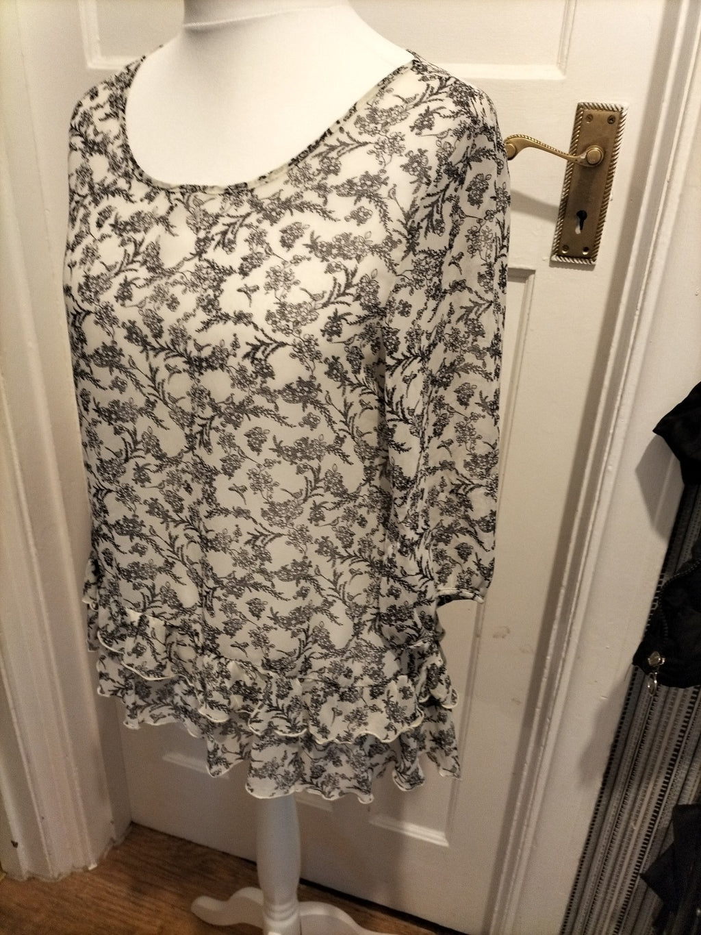 Ladies Primark Size 10 Black Outlined Aztec Sheer Top