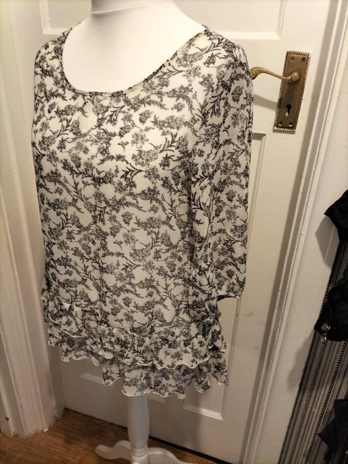Ladies Primark Size 10 Black Outlined Aztec Sheer Top