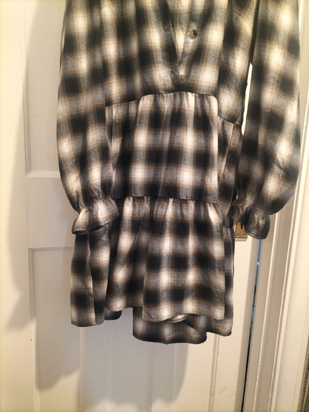 Ladies Primark Size 12 Black/Grey/White Buttoned Flare Dress