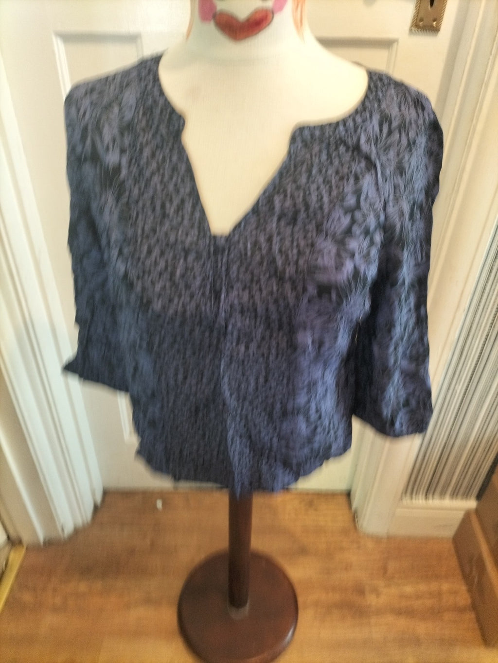 Ladies Small Purple Black Floral Long Sleeved Blouse