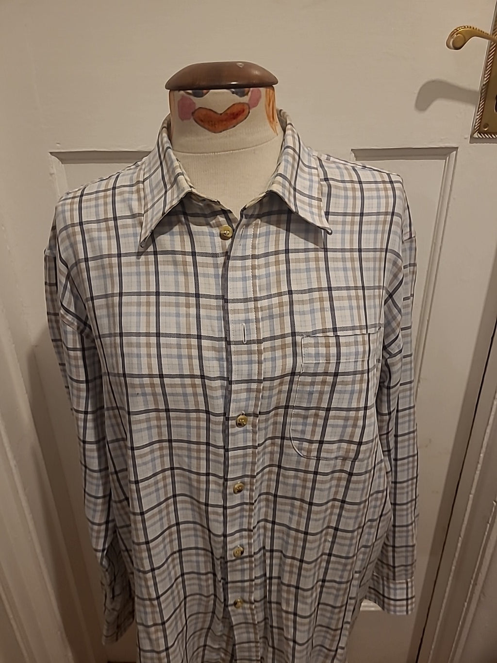 Mens Long Sleeved Shirt EWM Size Med Pale Blue Check