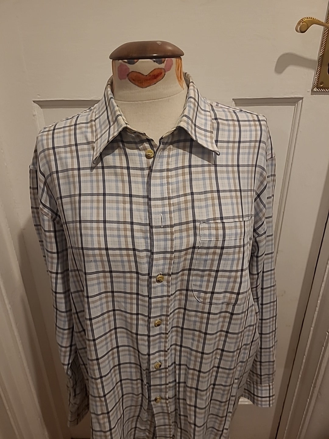 Mens Long Sleeved Shirt EWM Size Med Pale Blue Check