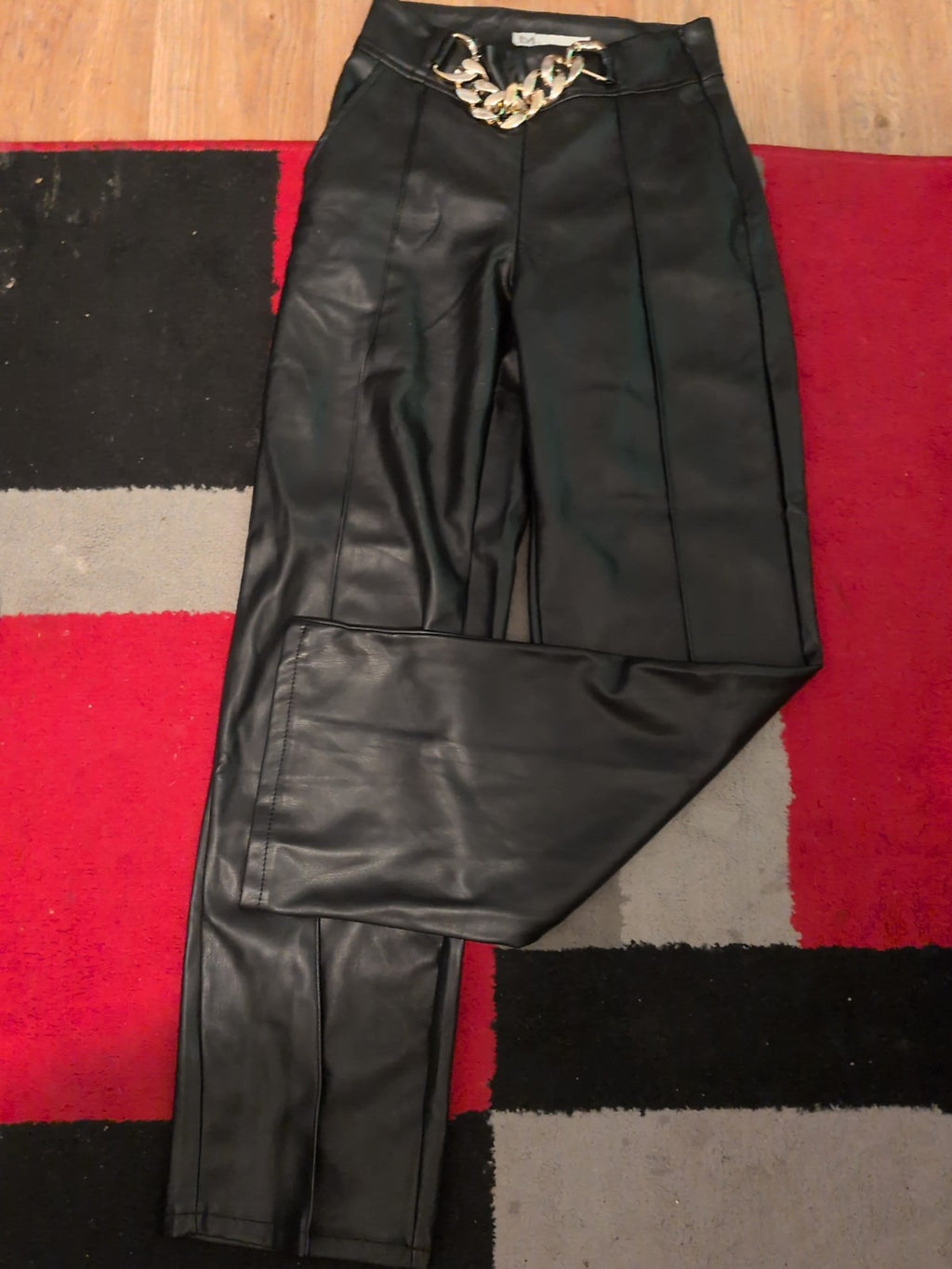Ladies Lamiar Size Large Black Pleather Trousers Straight Leg