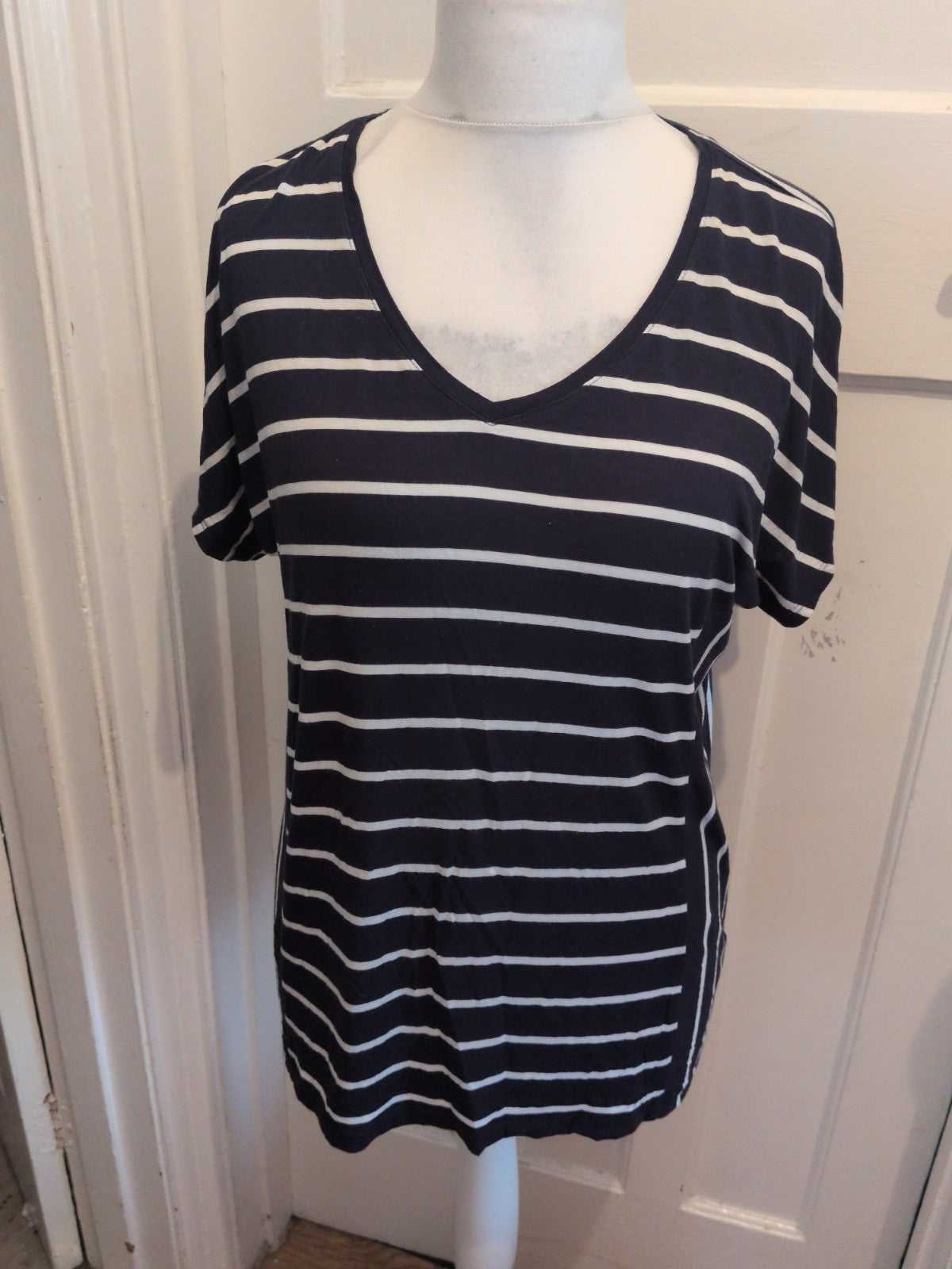 Esmara 14-16 Stripe Navy And White Short Sleeve Blouse