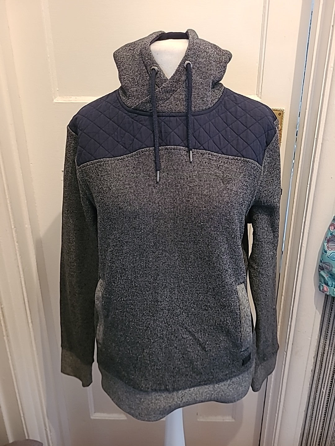 Mens Firetrap Size L Grey Fleck And Navy Pullover Hoodie