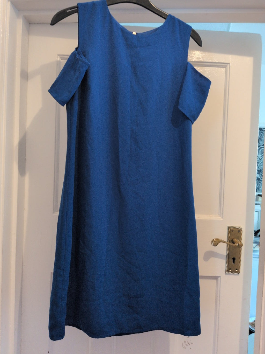 Oasis 8 Royal Blue Open Shoulder Short Sleeve Dress