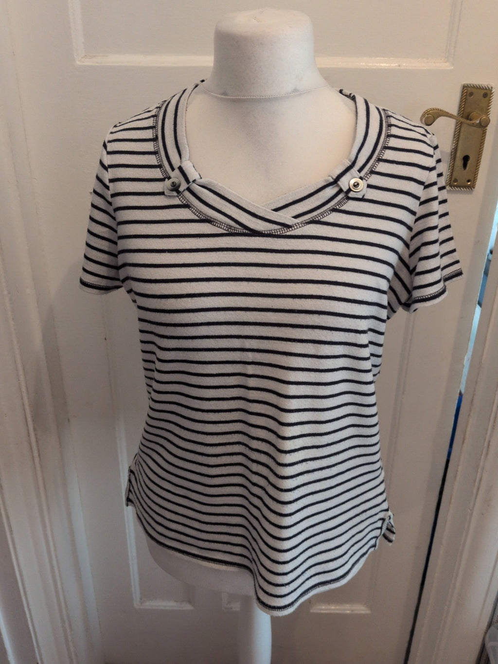 Per Una 20 White Stripe Short Sleeve Blouse