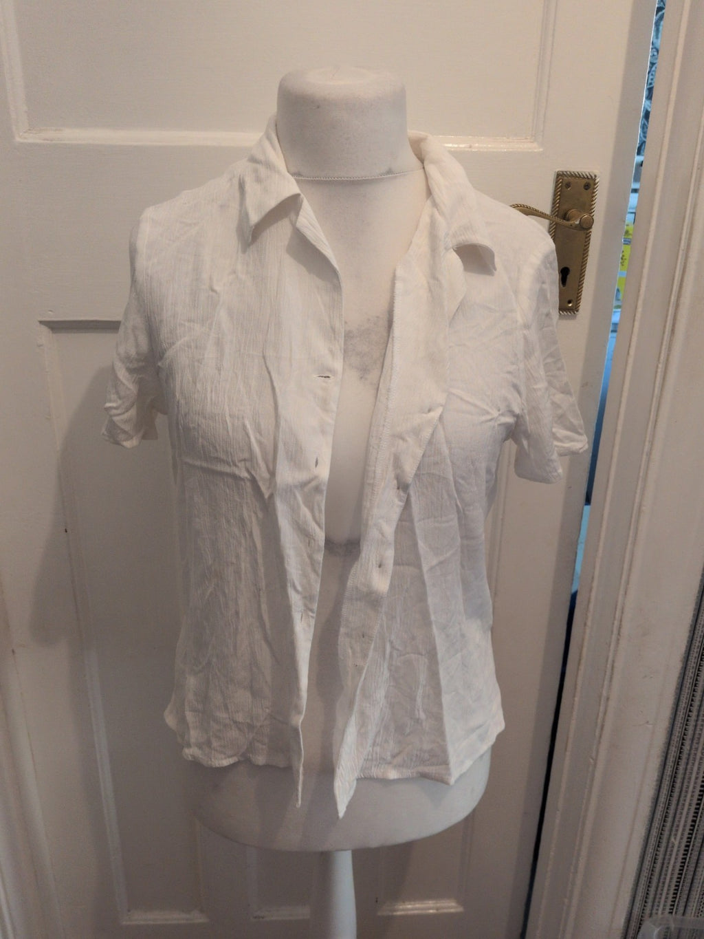 Dorothy Perkins 14 White Short Sleeve Collared Buttoned Blouse
