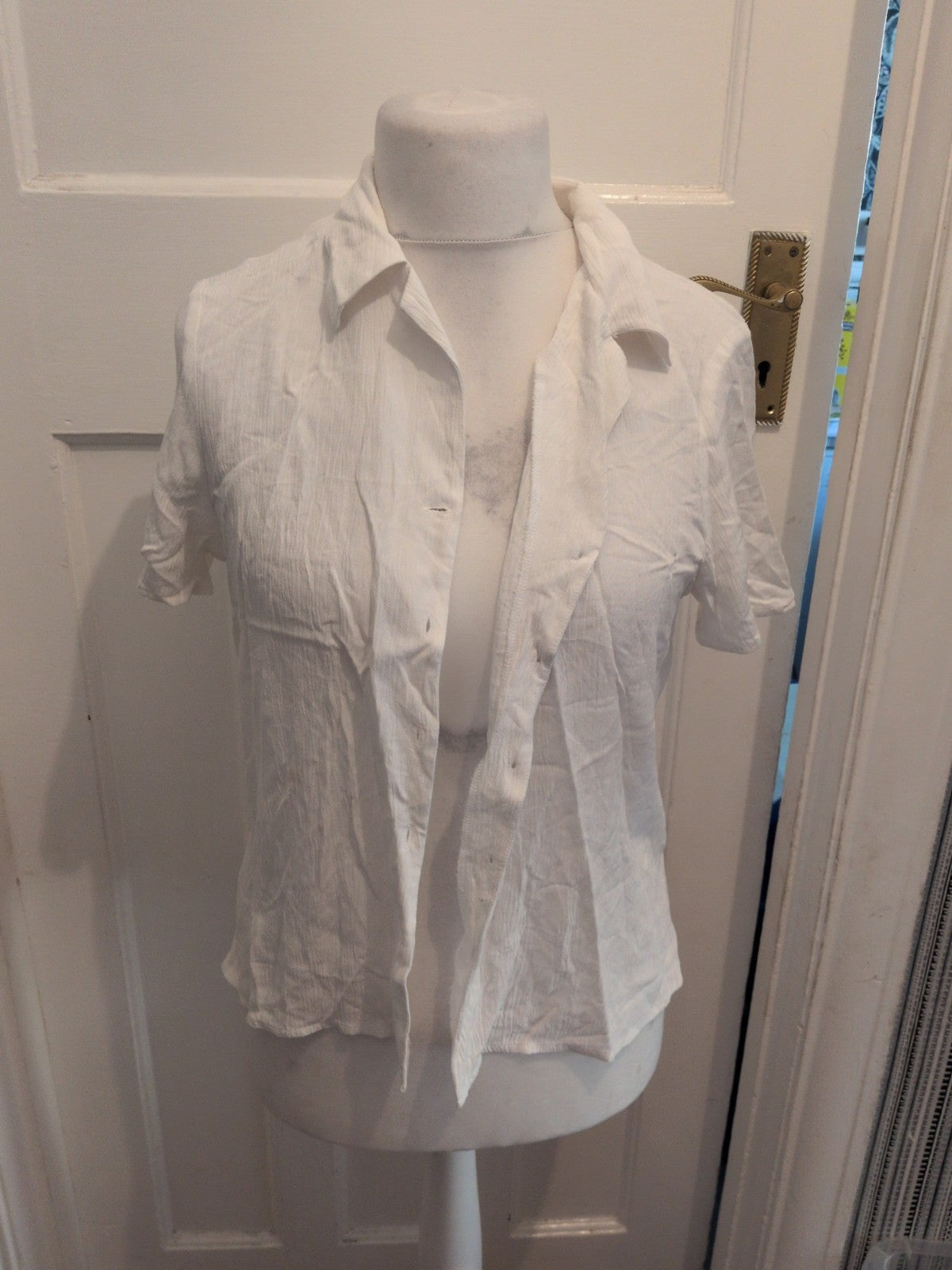 Dorothy Perkins 14 White Short Sleeve Collared Buttoned Blouse