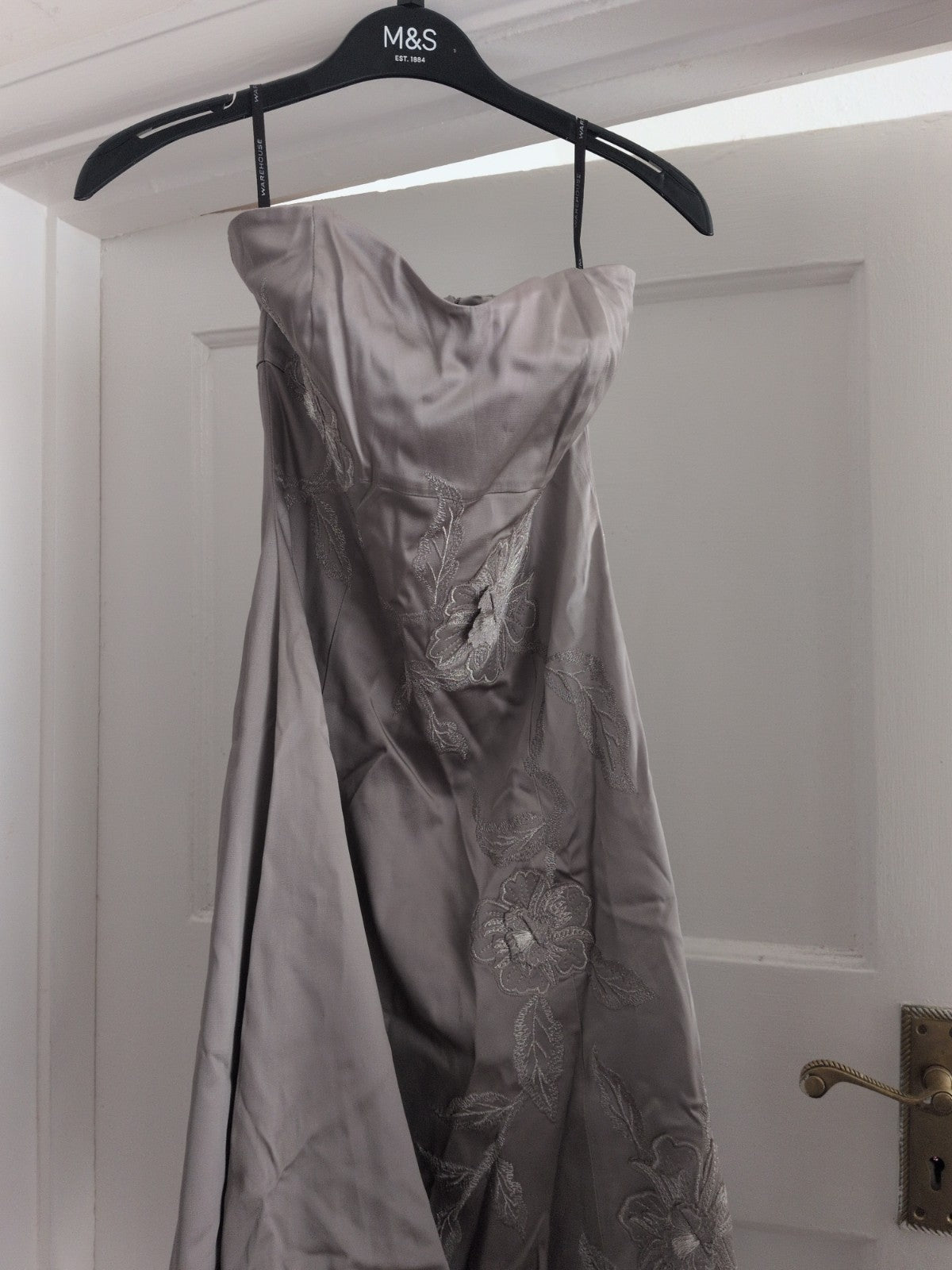 Warehouse 8 Metallic Grey Floral Boned Sleeveless Strapless Line Dress
