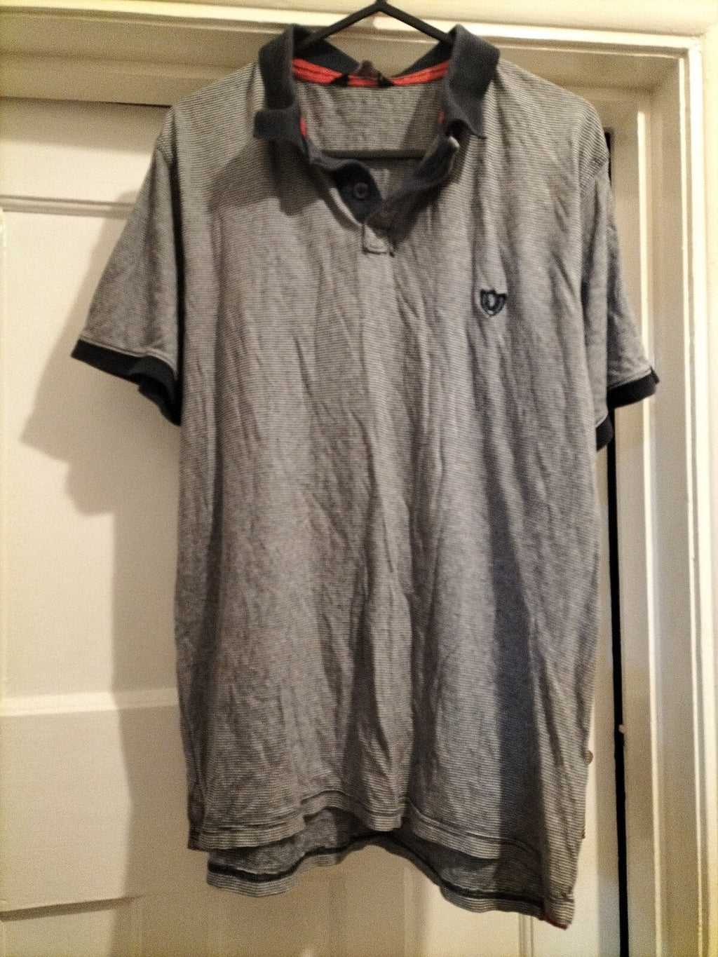 Mens F+F Size Small Grey/white/navy Polo Shirt