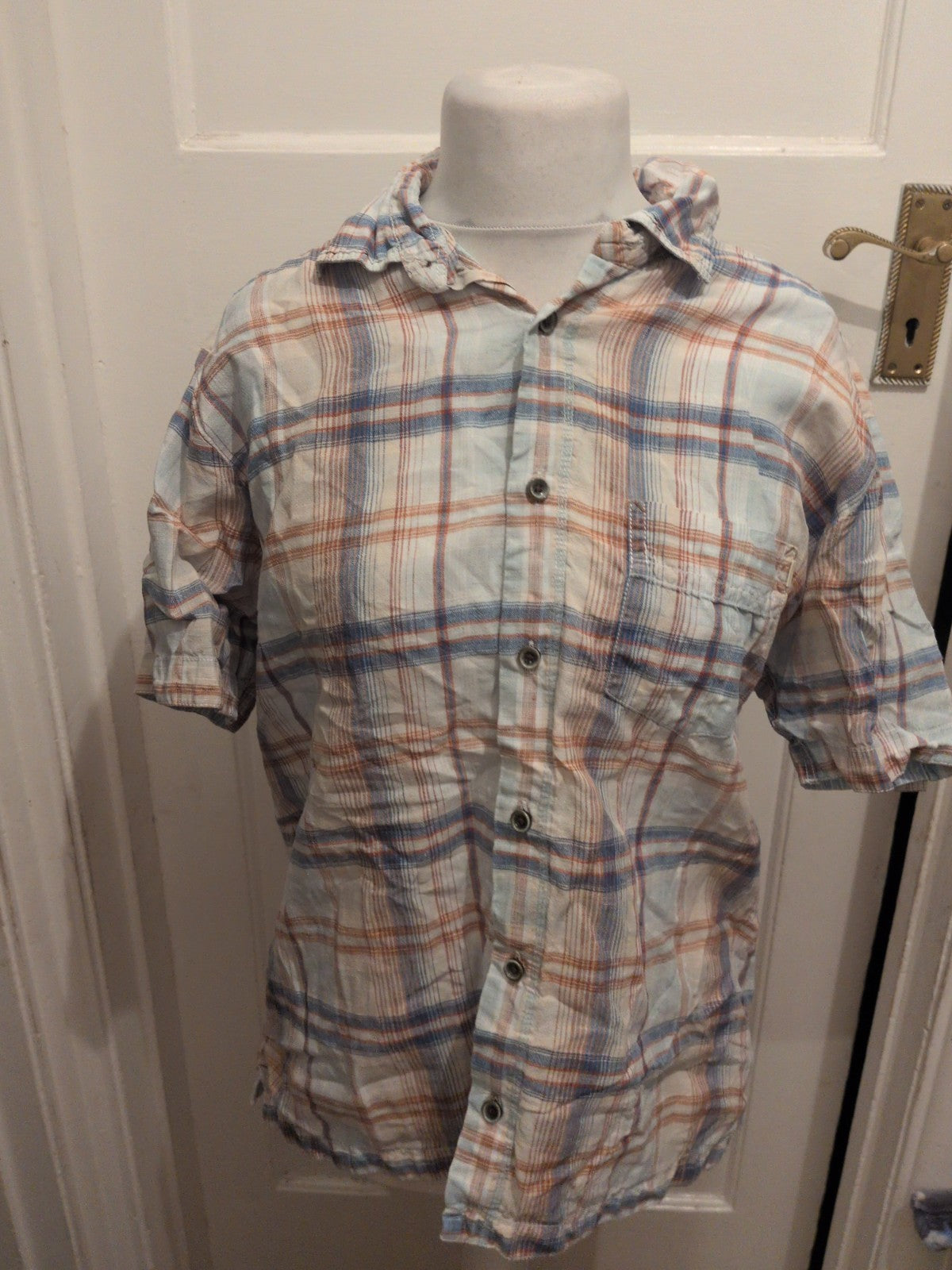 North Coast Large Blue And Brown Check Short Sleeve Shirt