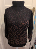 Ladies St Michael Size 12-14 Brown And Black Long Sleeved Roll Neck Jumper