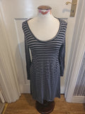 Ladies Earth Size Small Grey Black Striped Long Sleeved Dress
