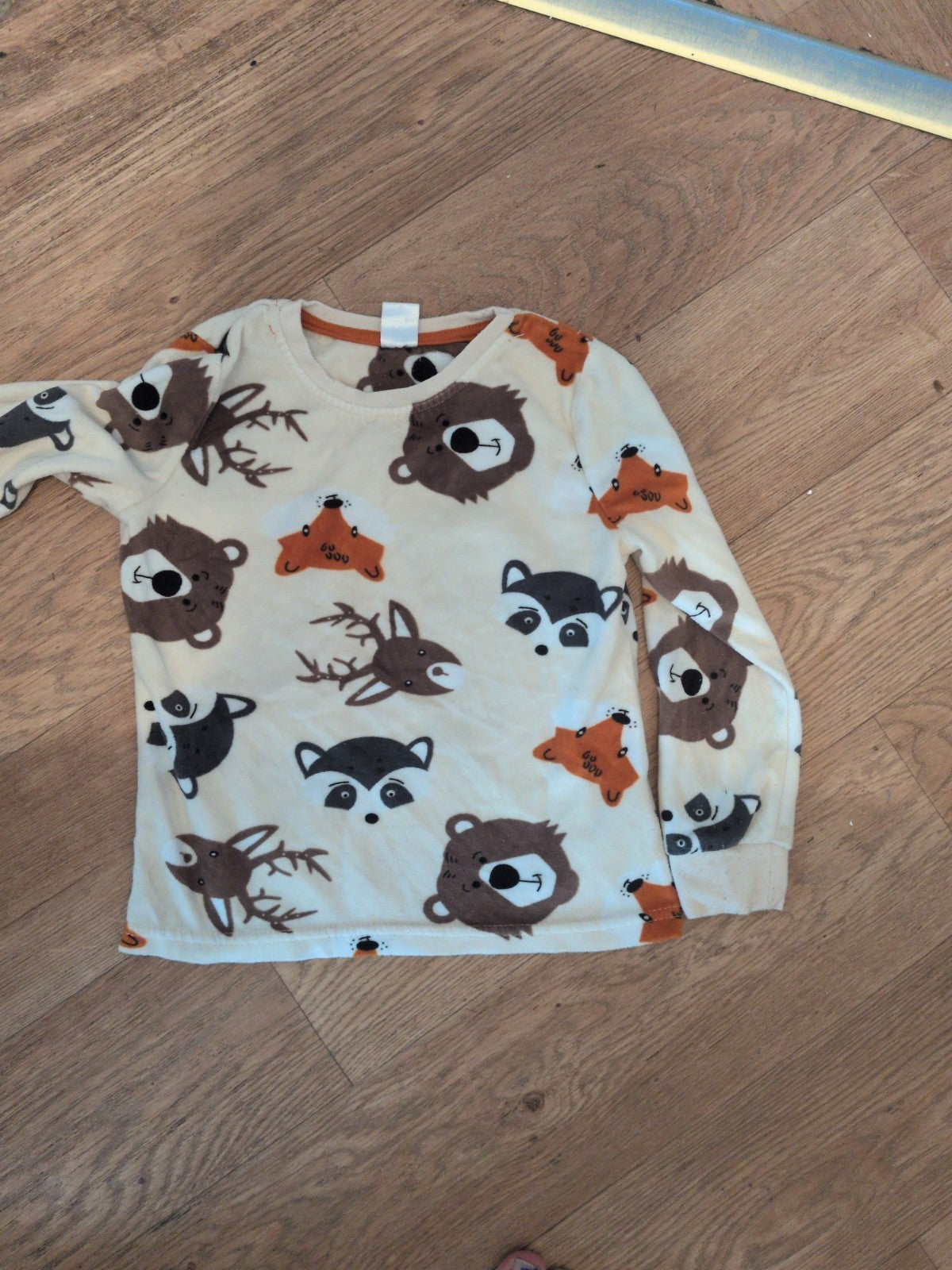Little Kids 5-6 Years Bear And Fox Long Sleeve Pyjama Top