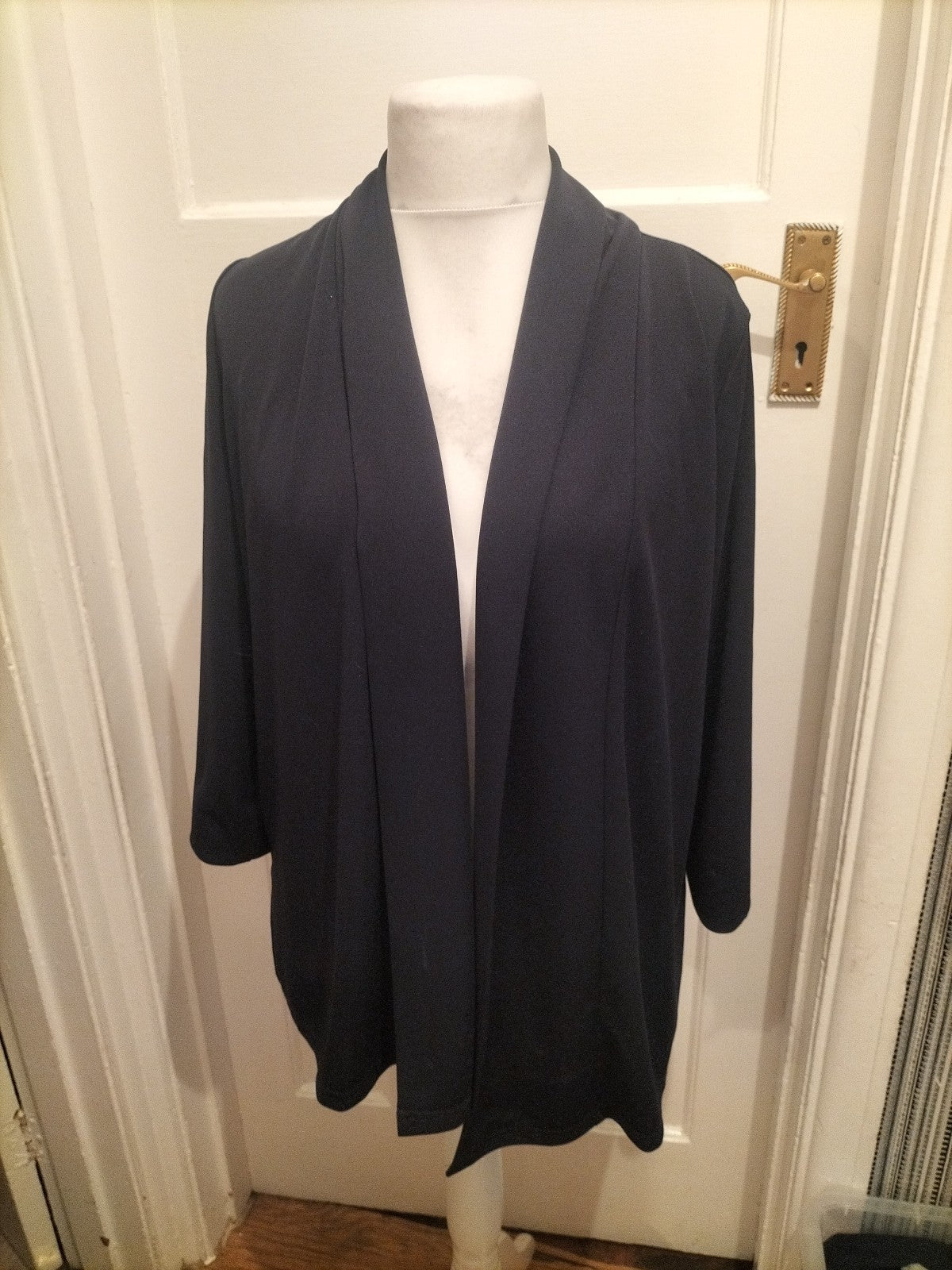 Ladies Daxon Size 14-16 Navy Collared Open Longline Blouse