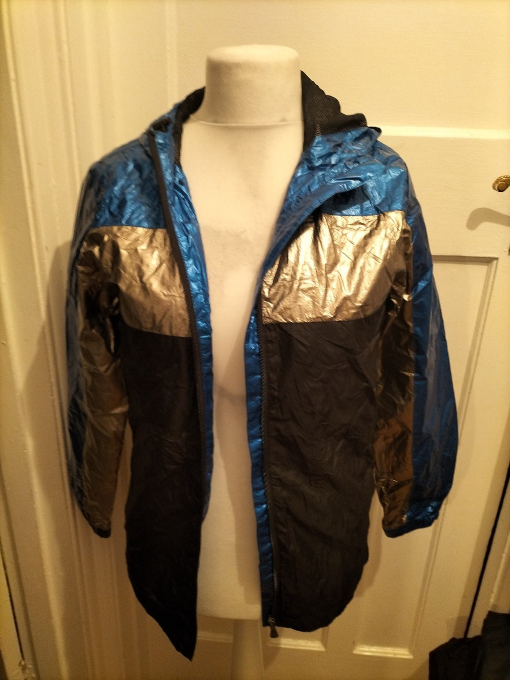 Boys Very Age 15 Years Blue/Silver/Black Mesh Lined Rain Coat