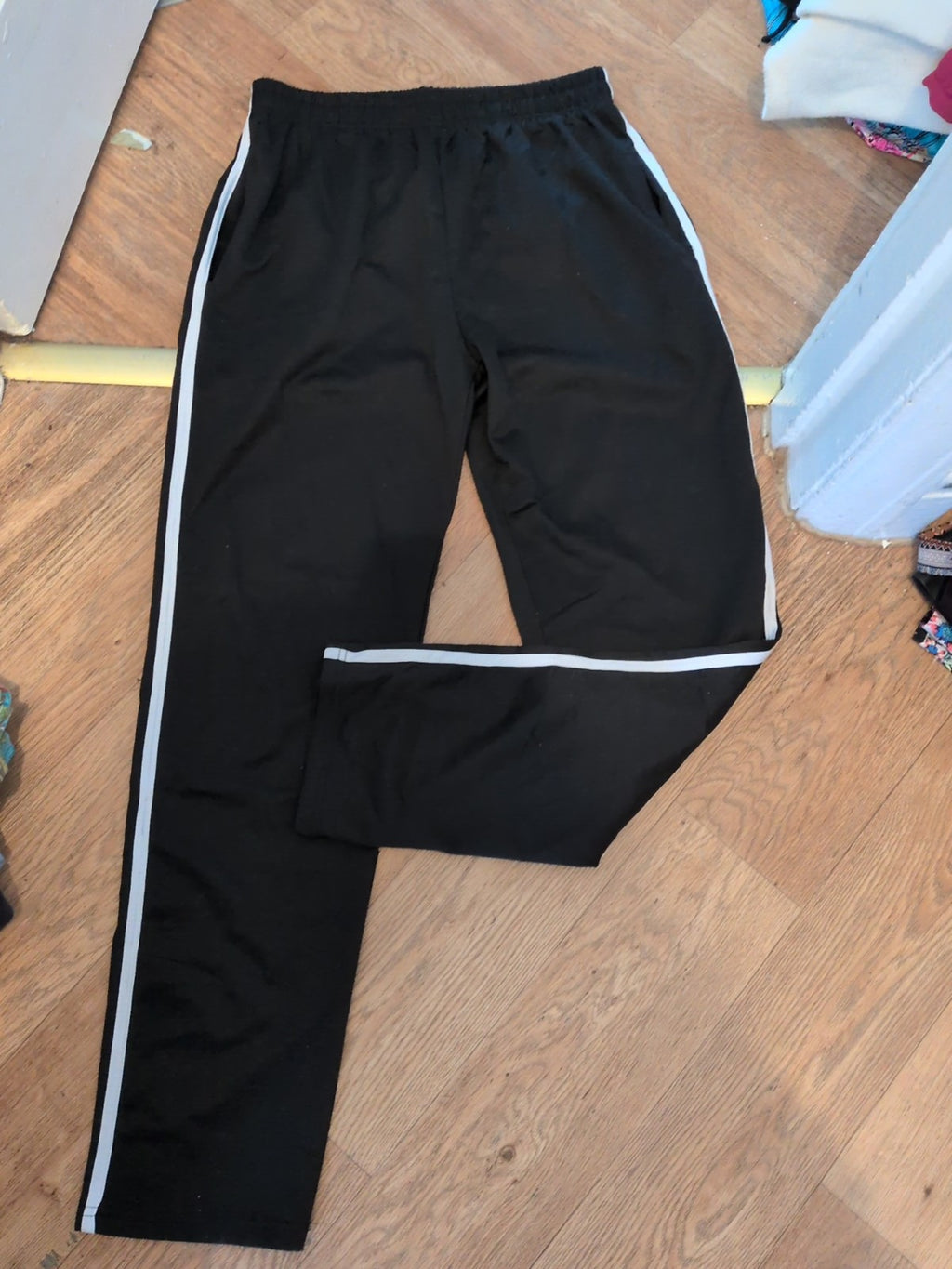 Large Black With White Trim Elasticated Track Pants