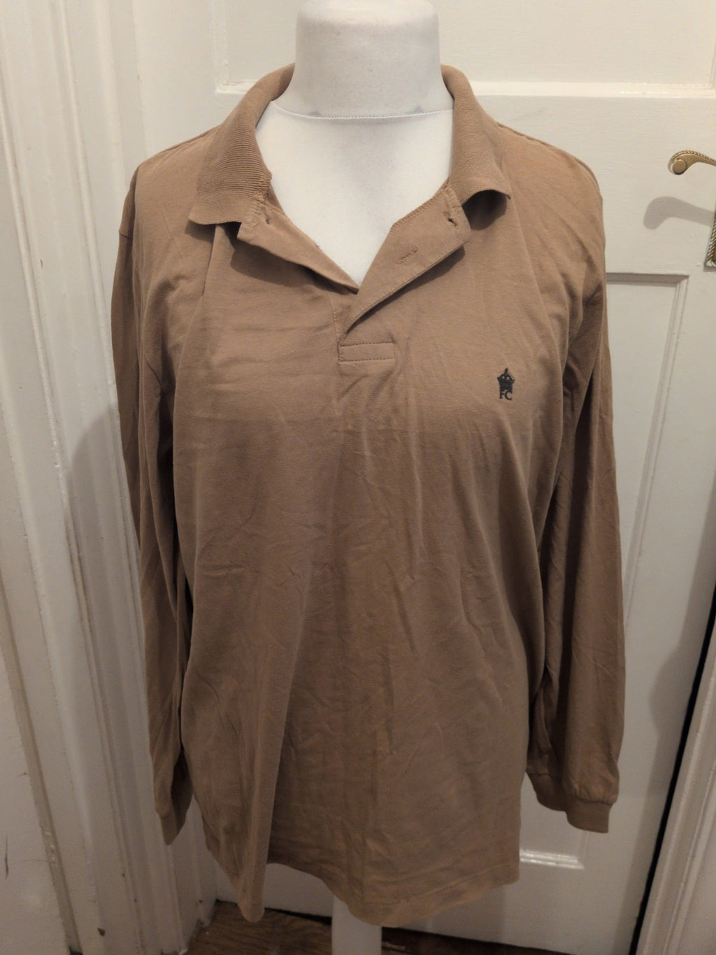 French Connection 2XL Brown Long Sleeve Polo Shirt